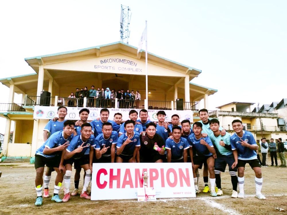 Arkong ward, the champions of the 5th edition of the Mokokchung Inter-ward Football Tournament organized by MarepkongYouth Association (MYA) at Imkongmeren Sports Complex, Mokokchung on March 23. (Morung Photo)